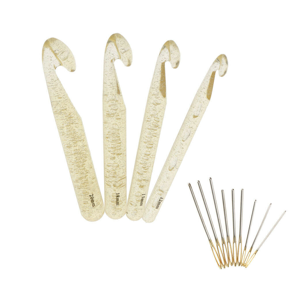 4Pcs Huge Crochet Hook Set with Hooks 12mm 15mm 18mm 20mm and Yarn Large-eye