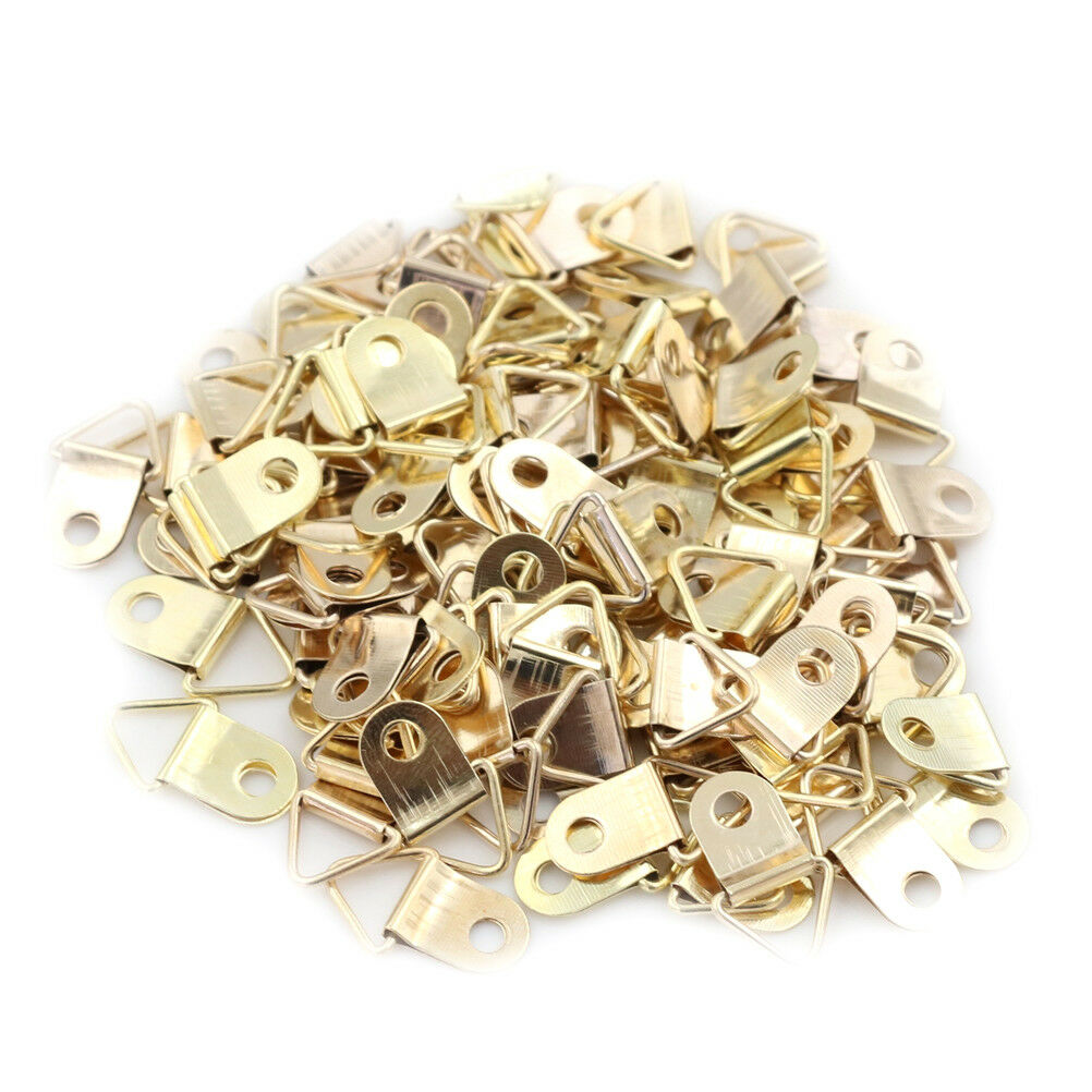 100pcs Mini Golden Triangle D-Ring Picture Photo Frame Hook Hanger 10x20m.l8