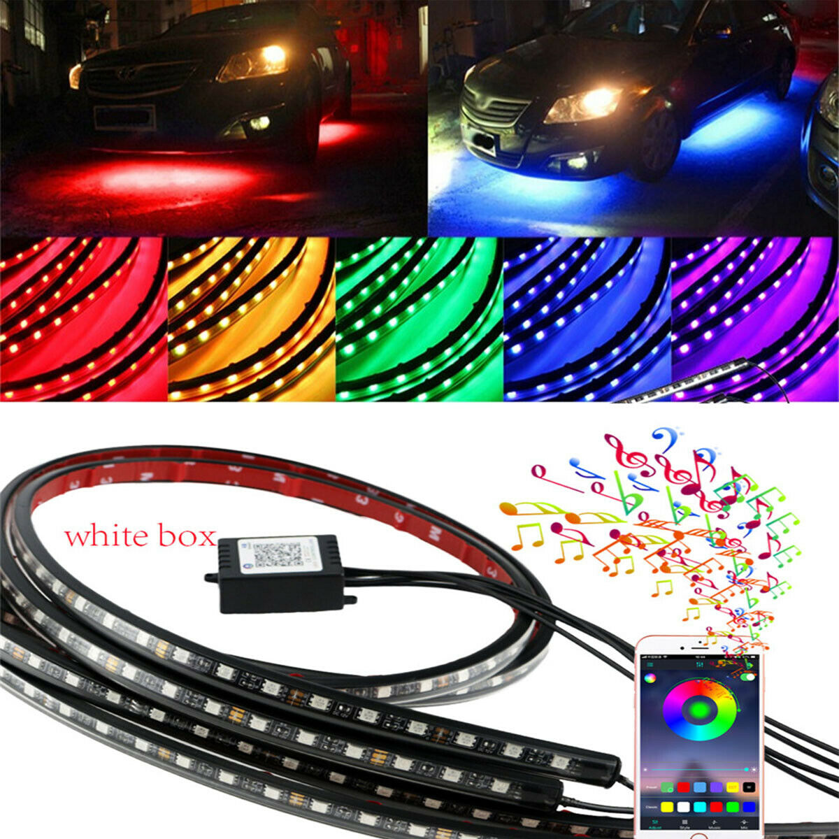 LED Light Strips Car Truck Underbody Under Glow Neon Lamp Phone Remote Control