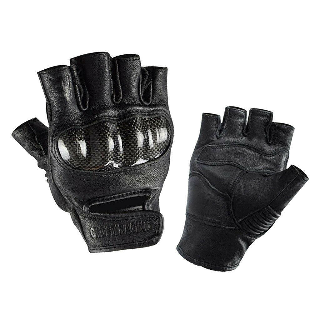 Carbon Fiber Motorcycle Half Finger Gloves Motorbike Ride Fingerless XL