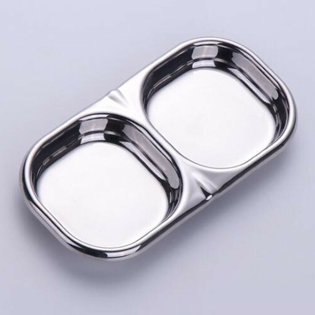 Stainless Steel Seasoning Dish Sauce Sugar Spice Dipping Bowl Double Square