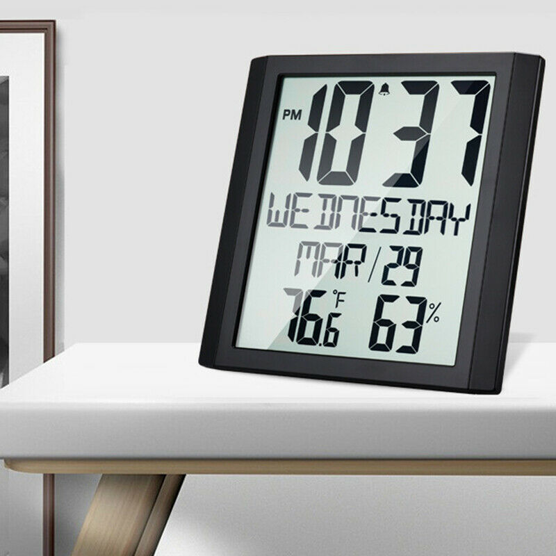 Large Screen Wall Clock Home Temperature and Humidity Meter Alarm Clock Liv I6G1