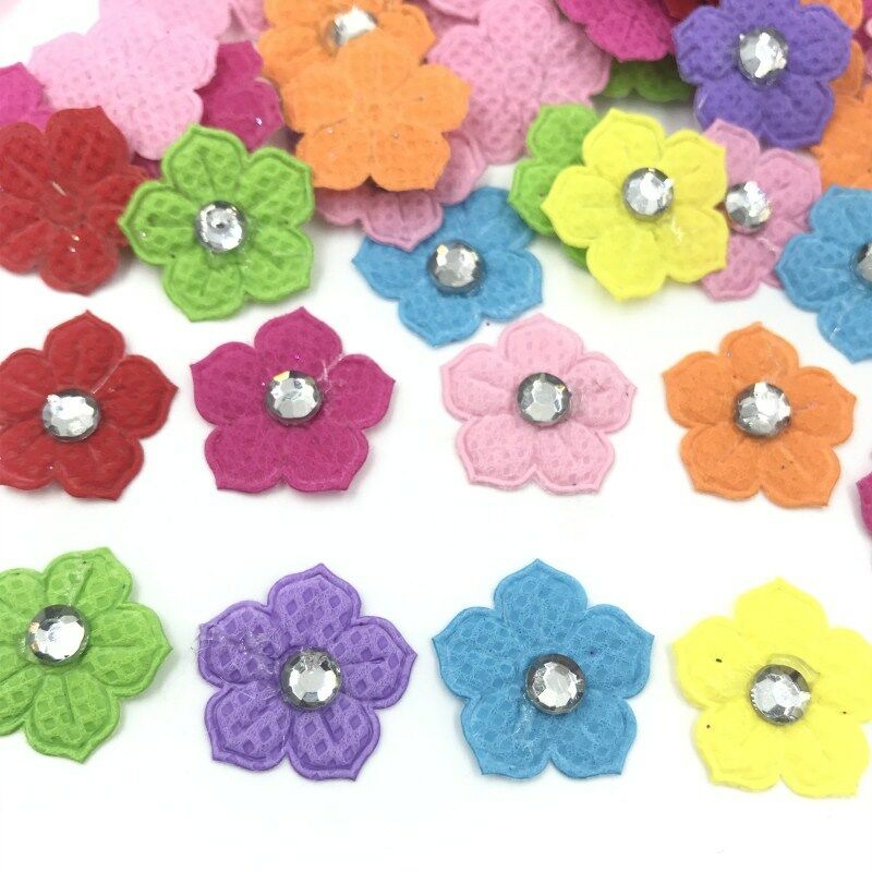 100pcs Felt Flowers Appliques Rhinestone scrapbooking clothing crafts 18mm