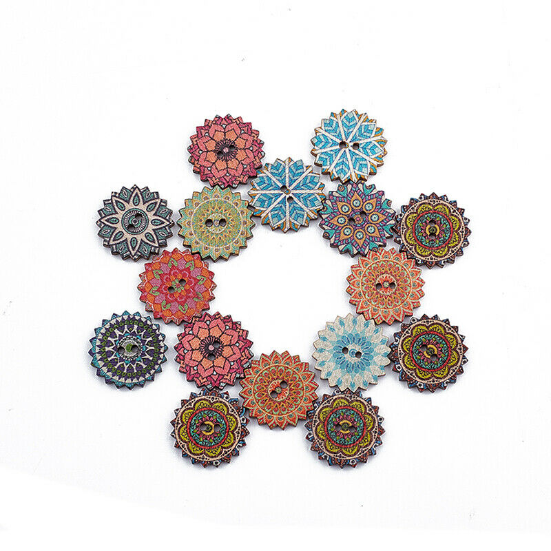 100x Bohemia Wooden Button Sewing Scrapbooking Costume DIY Decor Craft 20.l8