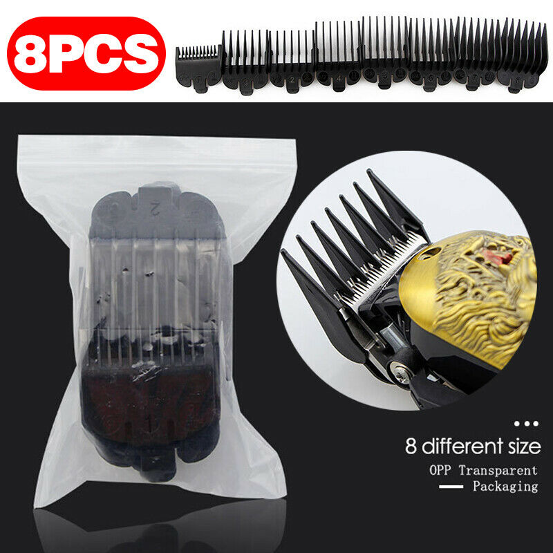 Universal 8 Pcs Hair Clipper Limit Combs Guide Attachment Size Replacement Black