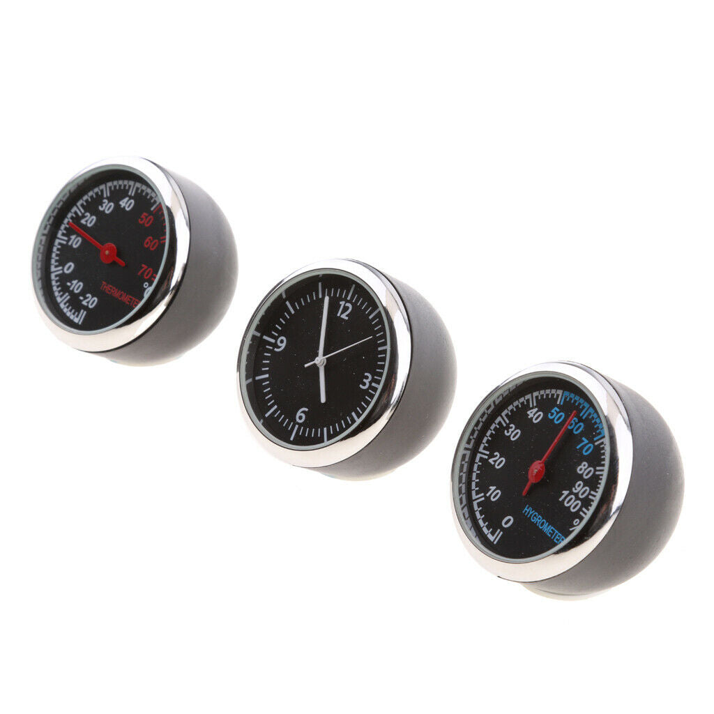 3pcs Mini Electronics Thermometer Hygrometer Clock Car Portable Diagnostic and