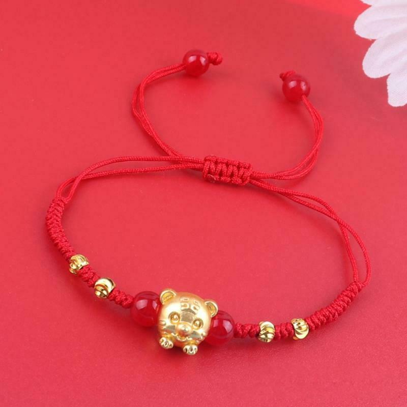Tiger Pendant Hand Knotted Adjustable Charm Lucky Bracelet Ring for Men Women