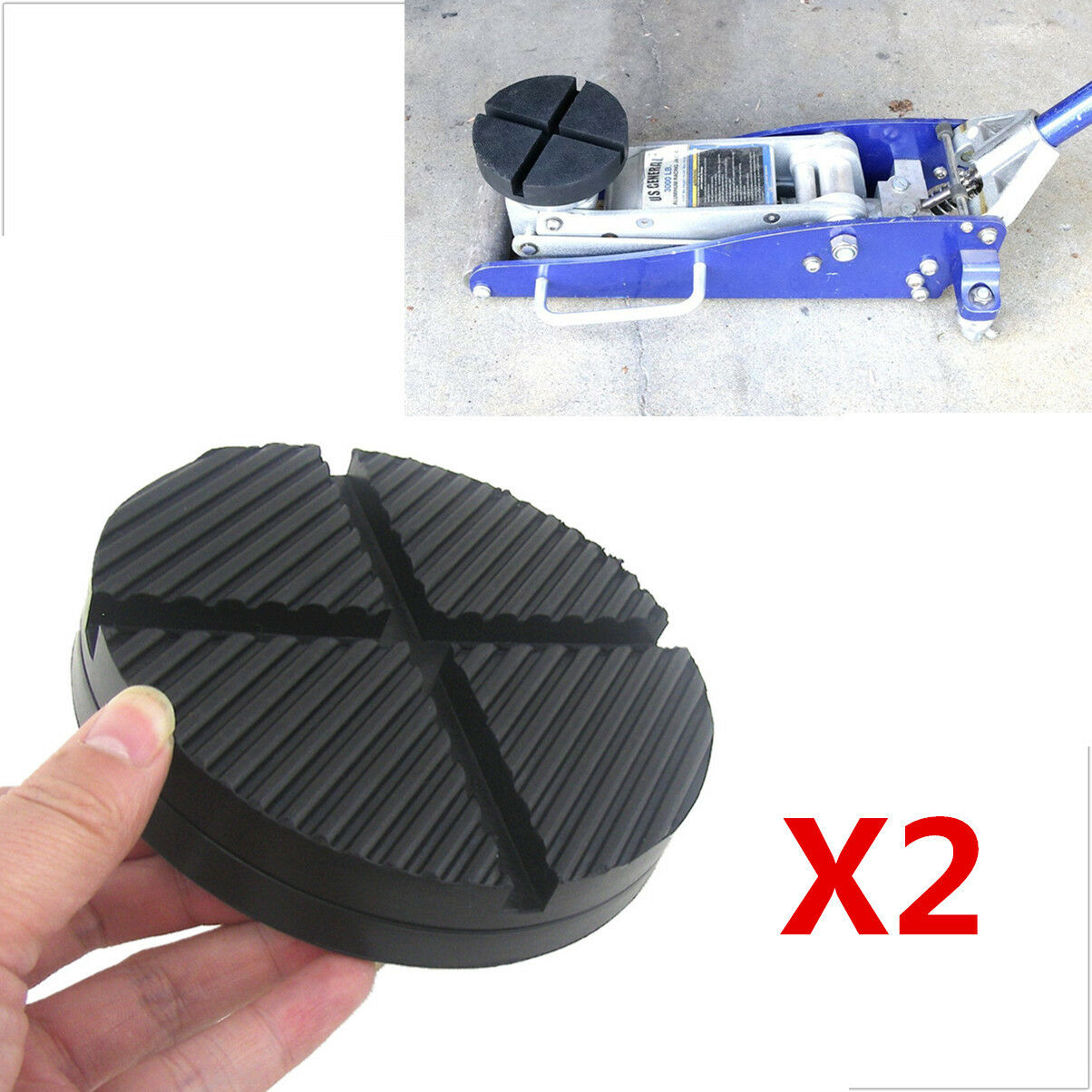 2 x Black DIY Car Cross Slotted Frame Rail Hydraulic Floor Jack Disk Rubber Pad