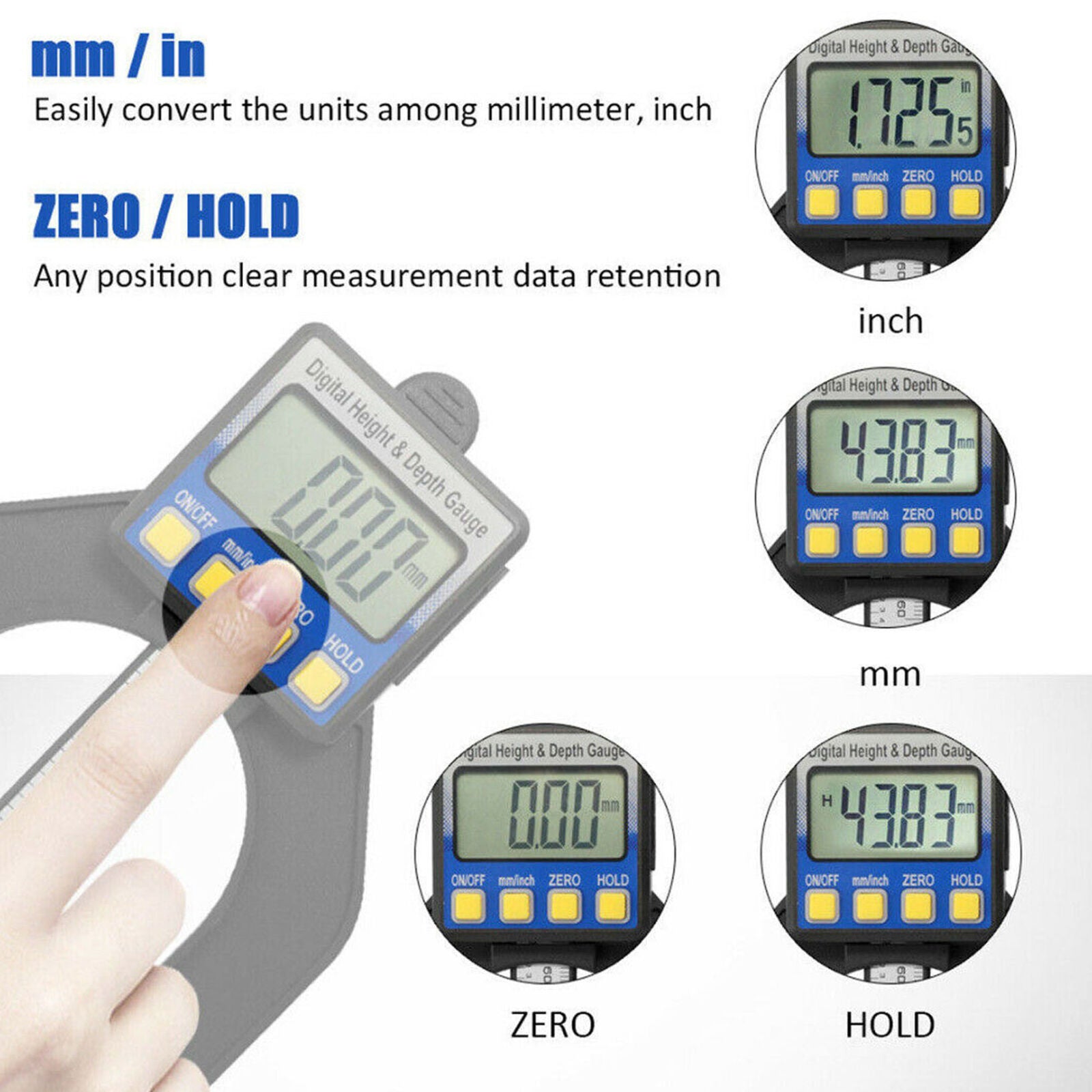 0-80Mm Lcd Digital Height Depth Counting Depth Gauge Woodworking Depth Gauge W