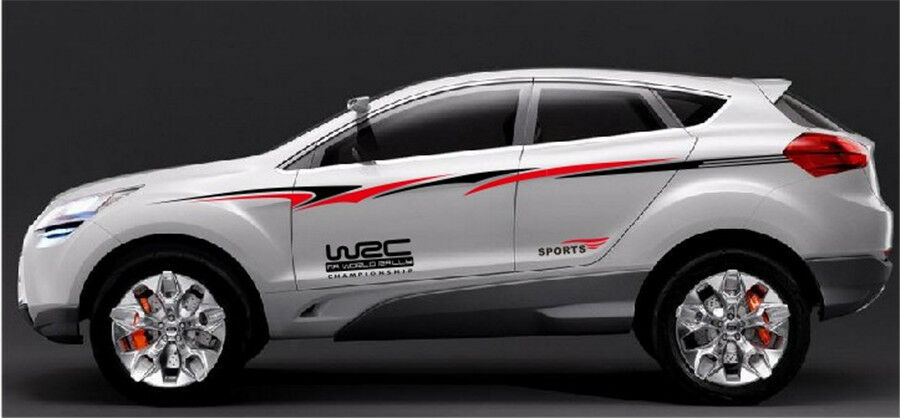 Car Body Side Door Vinyl Decals Sport Racing Stripe Graphic Stickers Black & Red