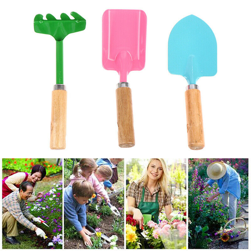 3Pcs/bag Candy Color Garden Tools Mini Trowel Rake Shovel with Wooden Handle KX