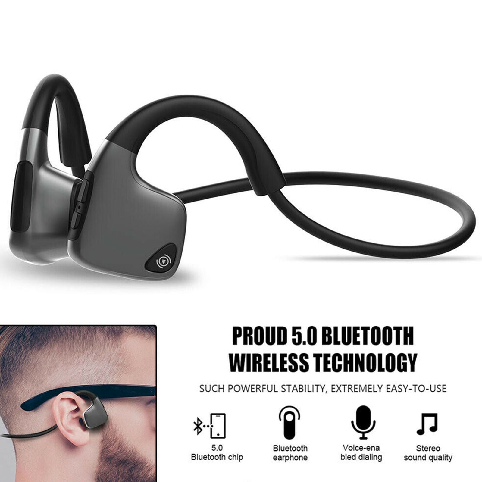 Bone Conduction Wireless Headphones Bluetooth 5.0 Earphones Running Open-Ear New