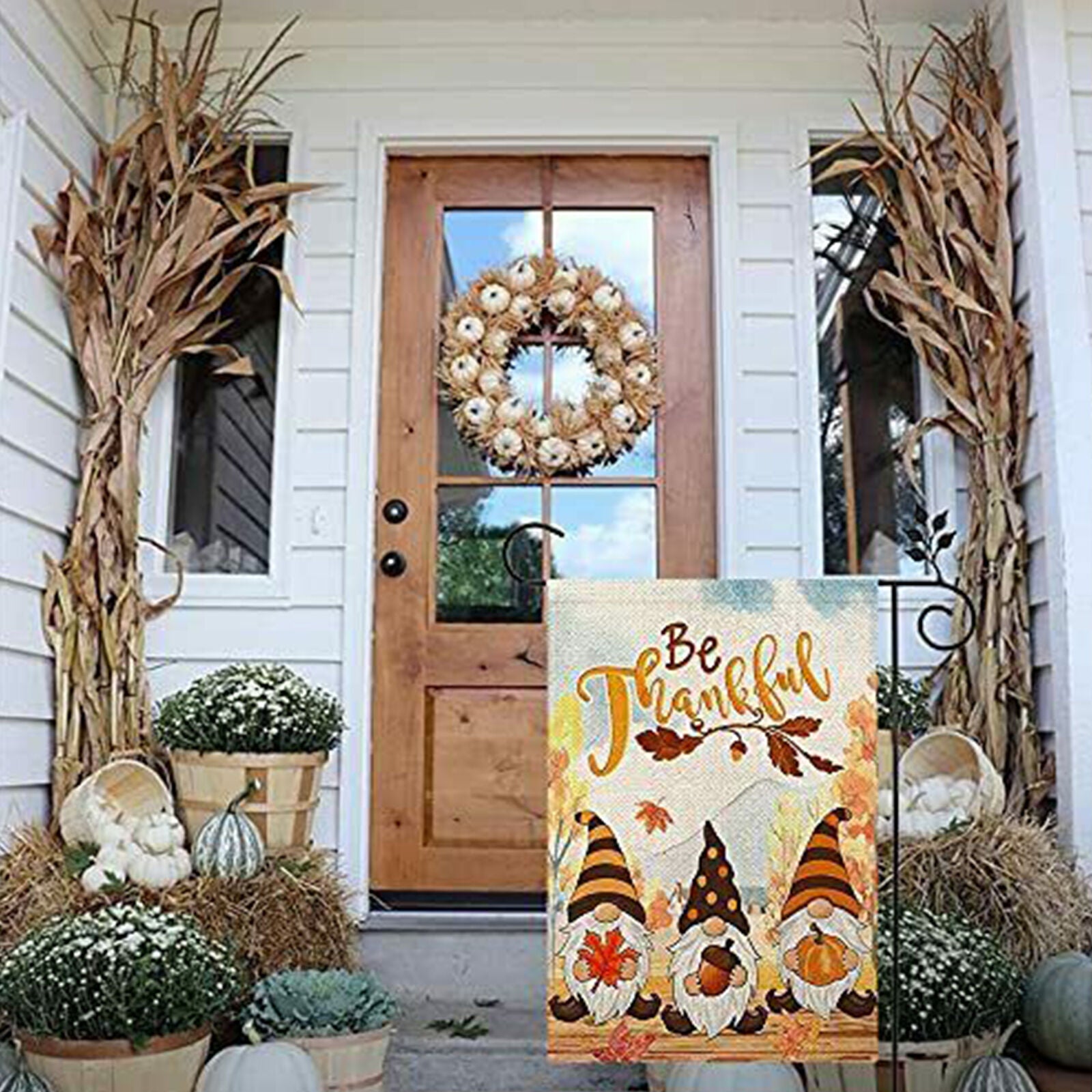 Fall Thanksgiving Garden Flag Gnomes Be Thankful 12Ã—18 Inch Double Sided