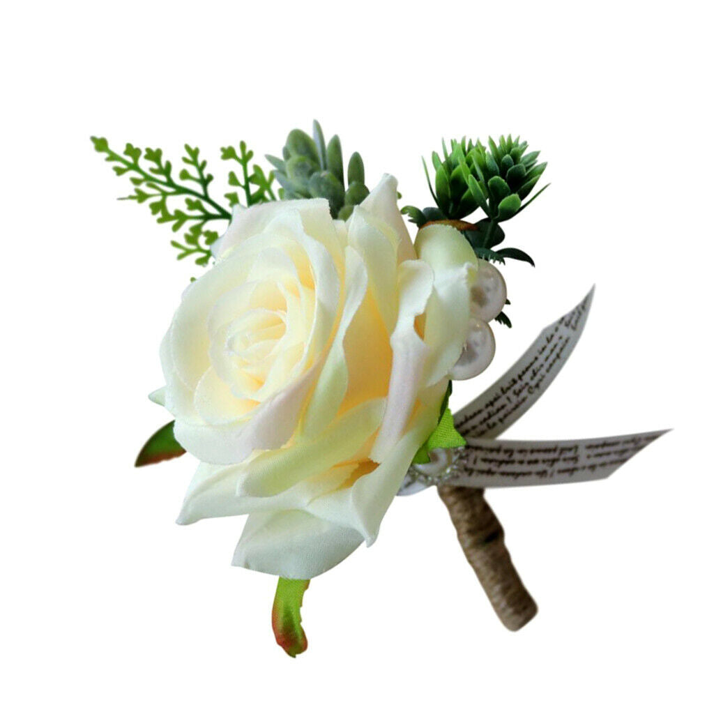 Set of 2 Rose Boutonniere Corsage Wristband Roses Wrist Corsage Man Girl