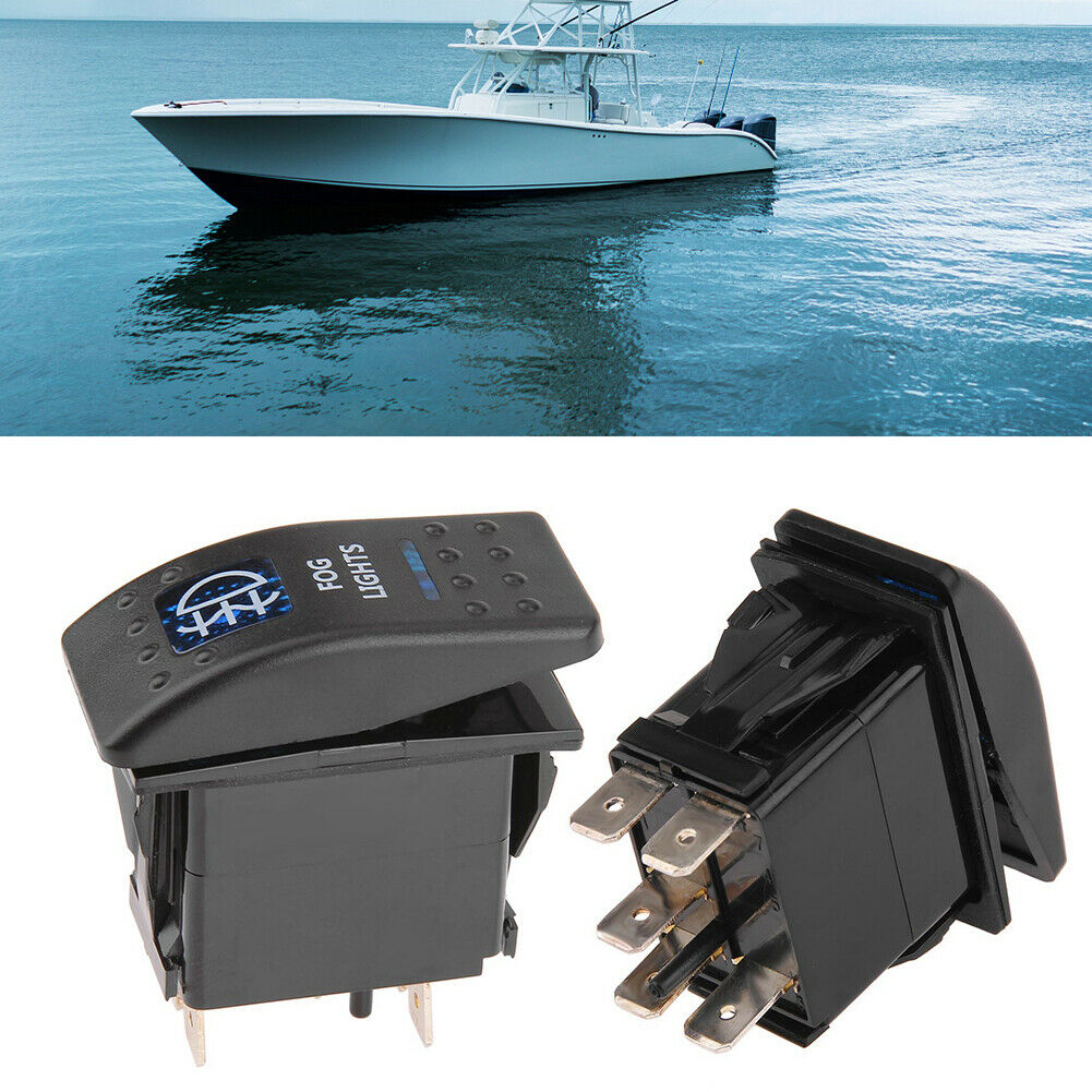 IP66 Waterproof Blue LED FOG LIGHTS Rocker Switch 5 Pin for Car RV Boat Yacht