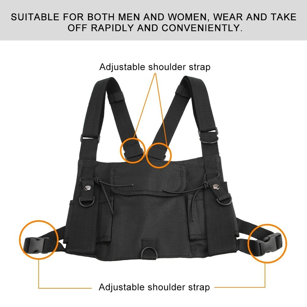 New Walkie Talkie Chest Harness Front Pack Pouch Holster Vest Rig Carry Case