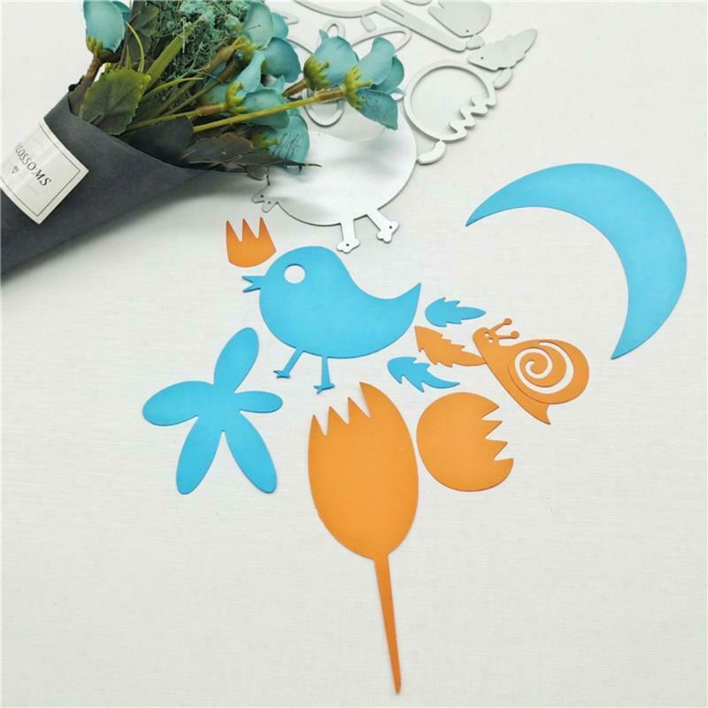 Creative Bird Puzzle Metal Cutting Die Snail Moon Flower Combination Embossing