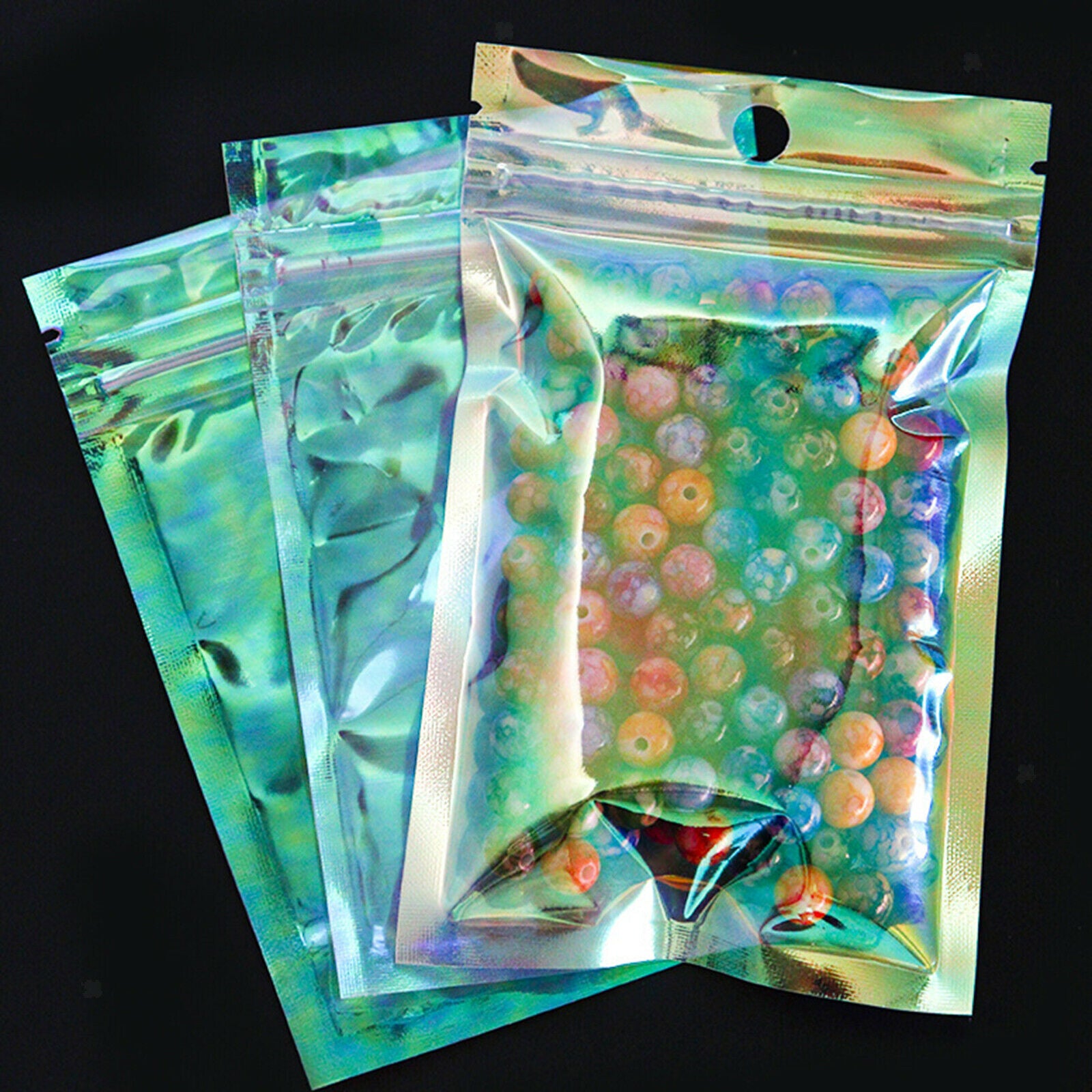 100 Pcs Iridescent Zipper Bags Resealable Food Tea Container Packing Sorting