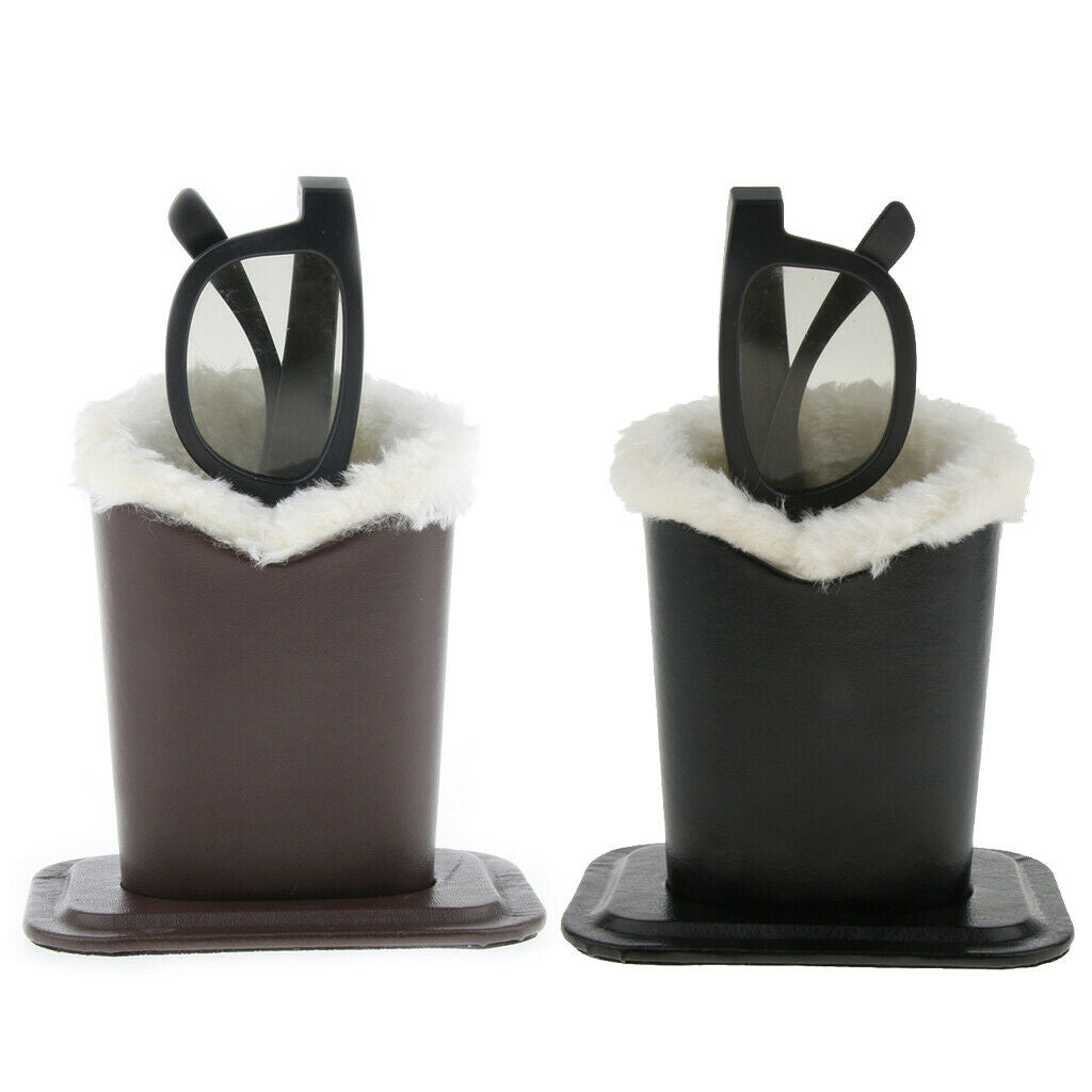 2 Pieces PU Leather Plush Lining Eyeglasses Holder Stand Upright Pen Holder
