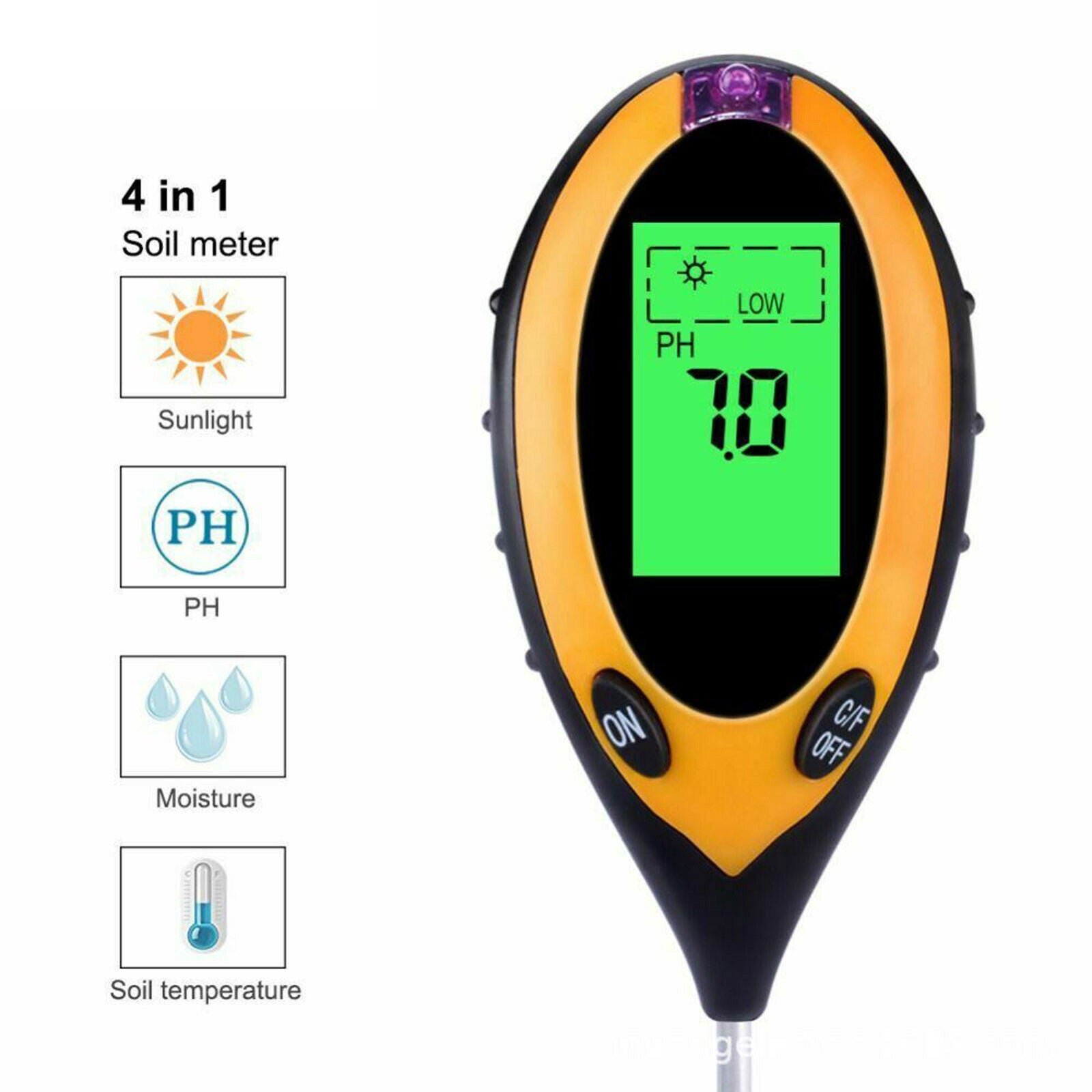 Large-screen Portable PH Meter Soil Moisture Monitor Sunlight Tester for Plants