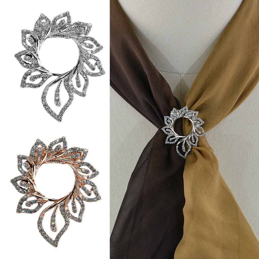2Pcs Women Crystal Shawl Suits Scarf Clip Ring Brooch Proms Dress Corsage