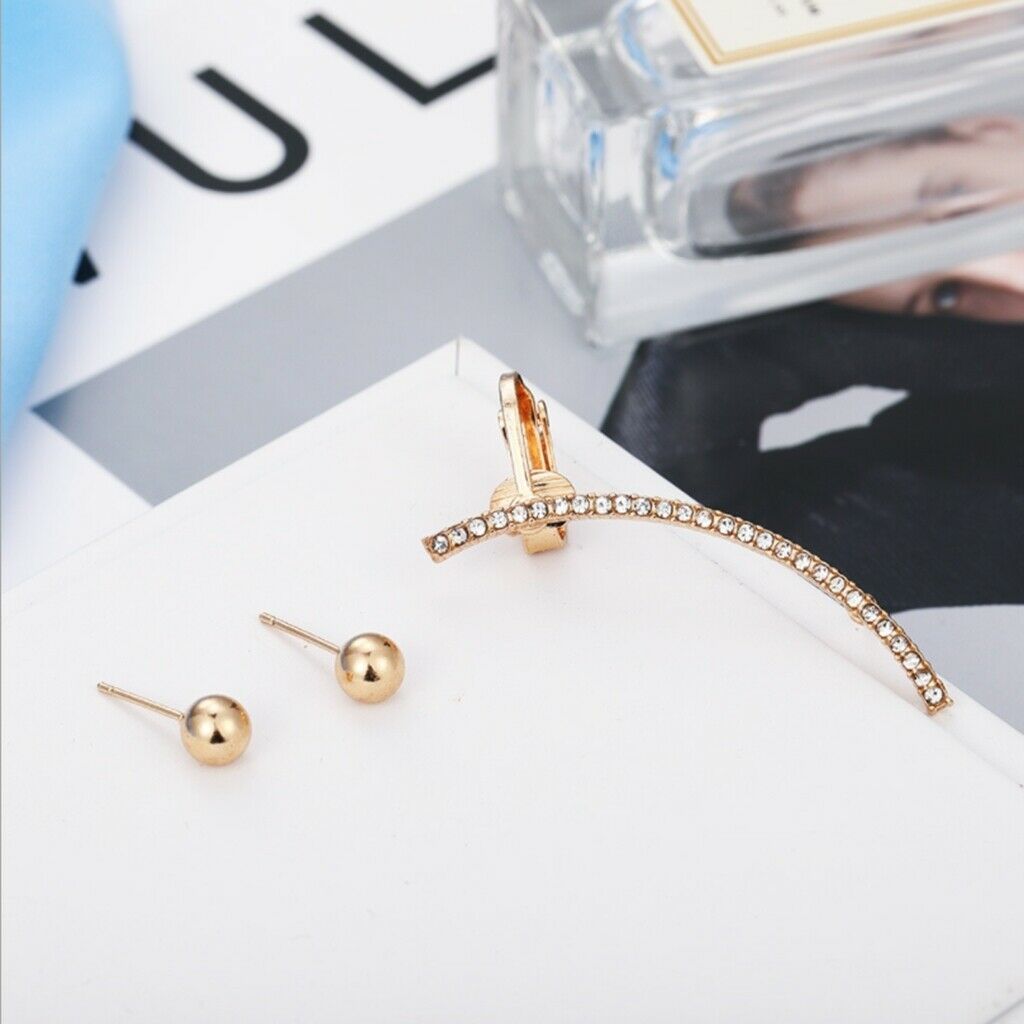 Crystal Dangle Earrings Golden Asymmetric Ear Studs Fashion Jewelry Womens