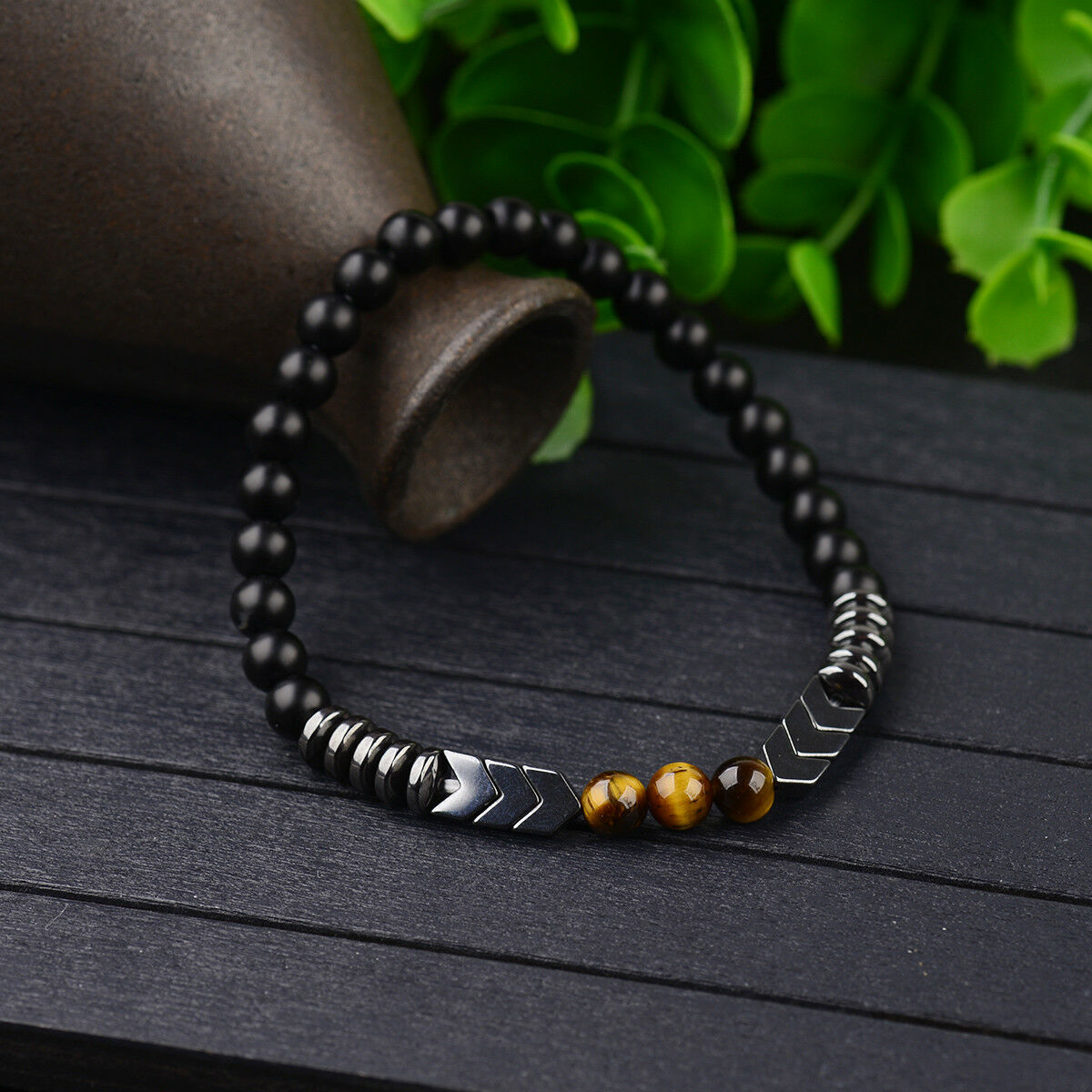 Men Women Natural Matte Onyx Bead Hematite Arrow Tiger Eye Stone Energy Bracelet