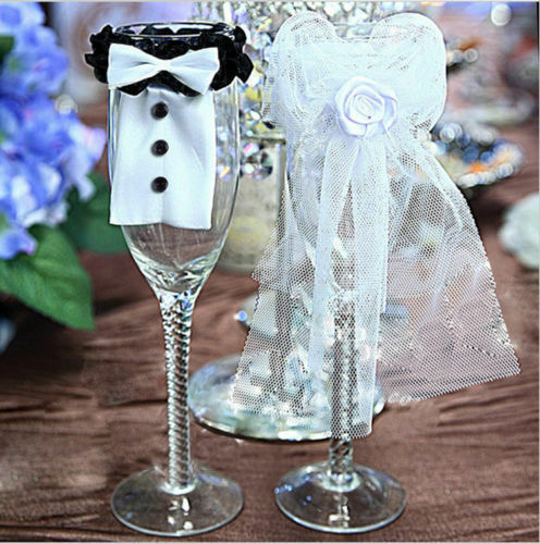 2 x Wine Glass Charms Wedding/Bride And Groom/Romantic Table Decoration L49