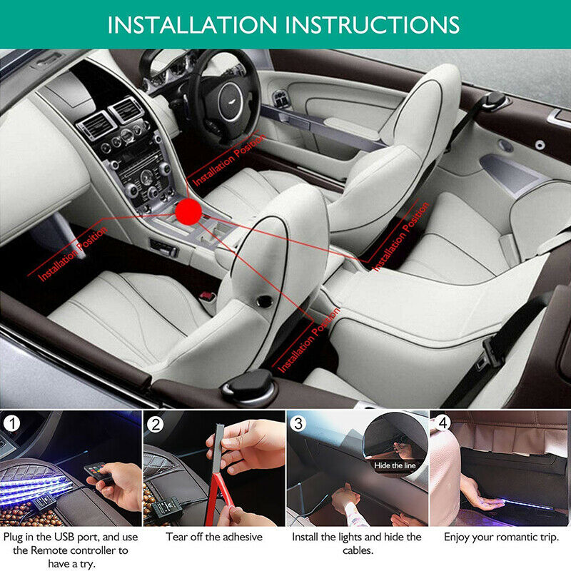 12LEDs Car Interior Decor APP & Music Control Neon Atmosphere Light Strip