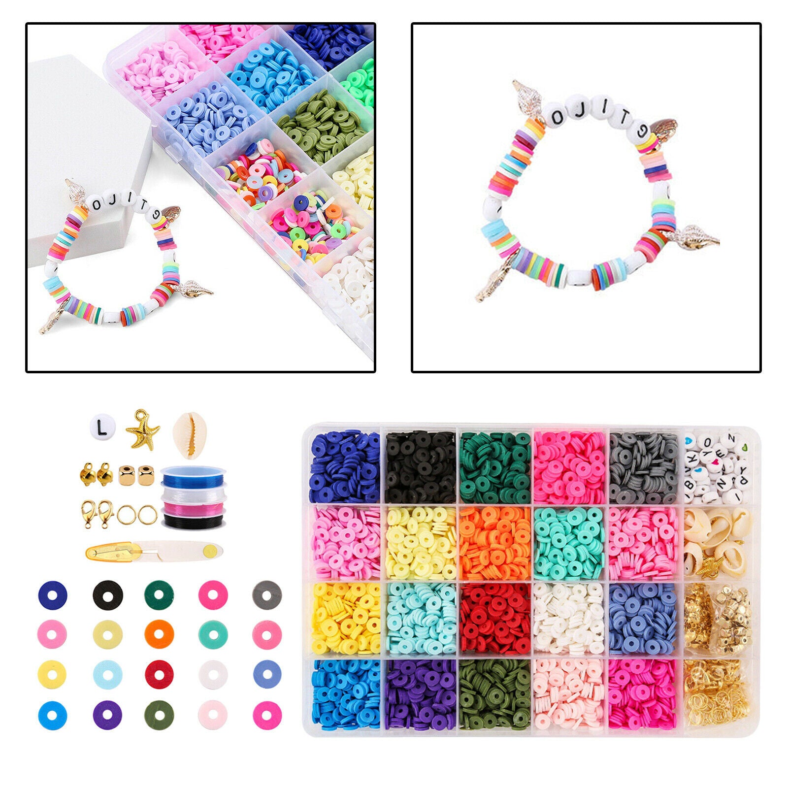Clay Beads Spacer Beads Charms DIY Jewelry Supplies 24 Grid Letter Bead