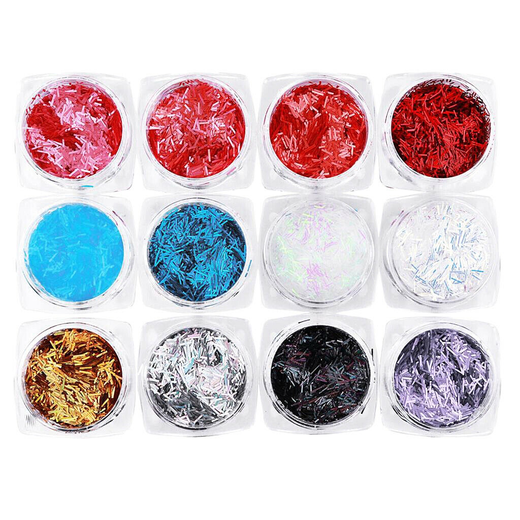 12Pcs Colorful Strips Nail Glitter Sequins Paillette Tips for Nail Hair Face
