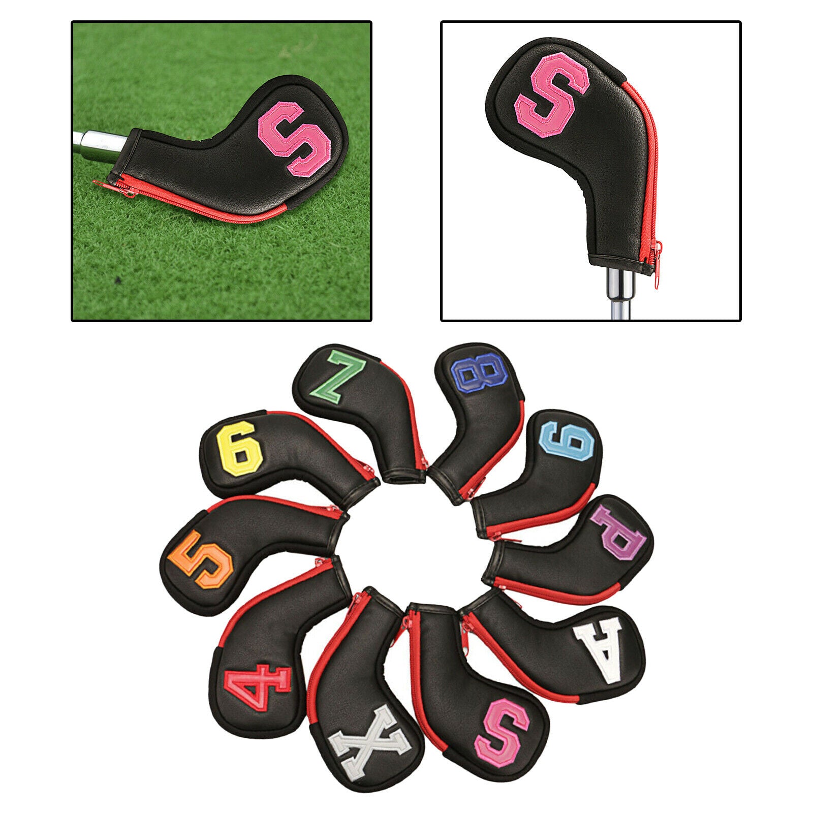 10Pcs Leather Golf Club Iron Covers 4 5 6 7 8 9 P A S X Waterproof HeadCover