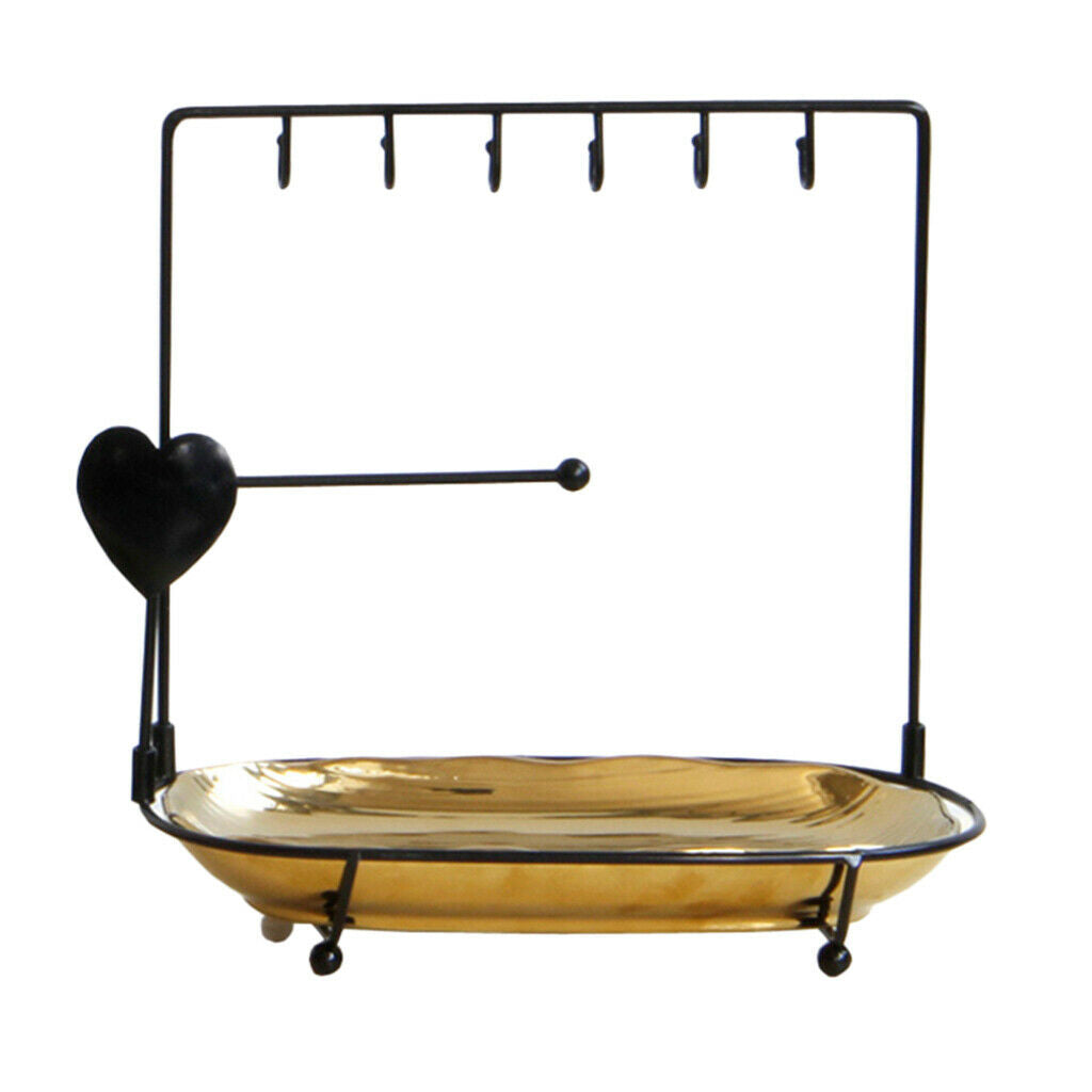 1pc Jewelry Display Holder Stand w/ Ceramic Tray and Hook Jewelry Rack C