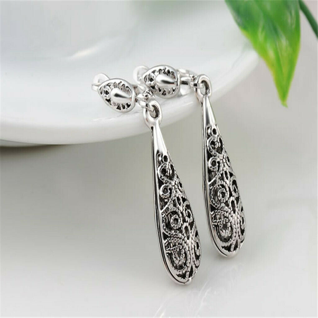 Fashion Womens Long Water Drop Crystal CZ Dangle Stud Earrings Jewelry Gift -