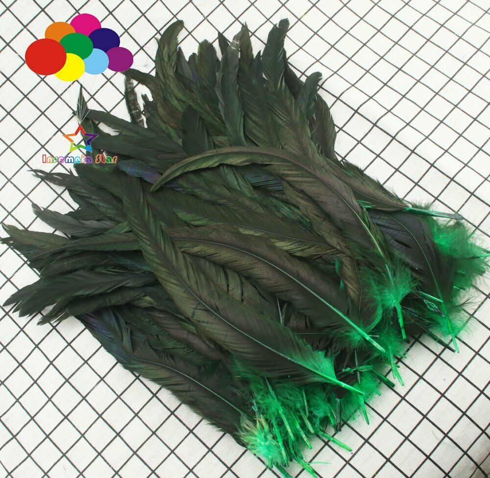 Grass green dyeing 100 Pcs 12-14Inch/30-35cm Cock Chicken Tail natural Feathers