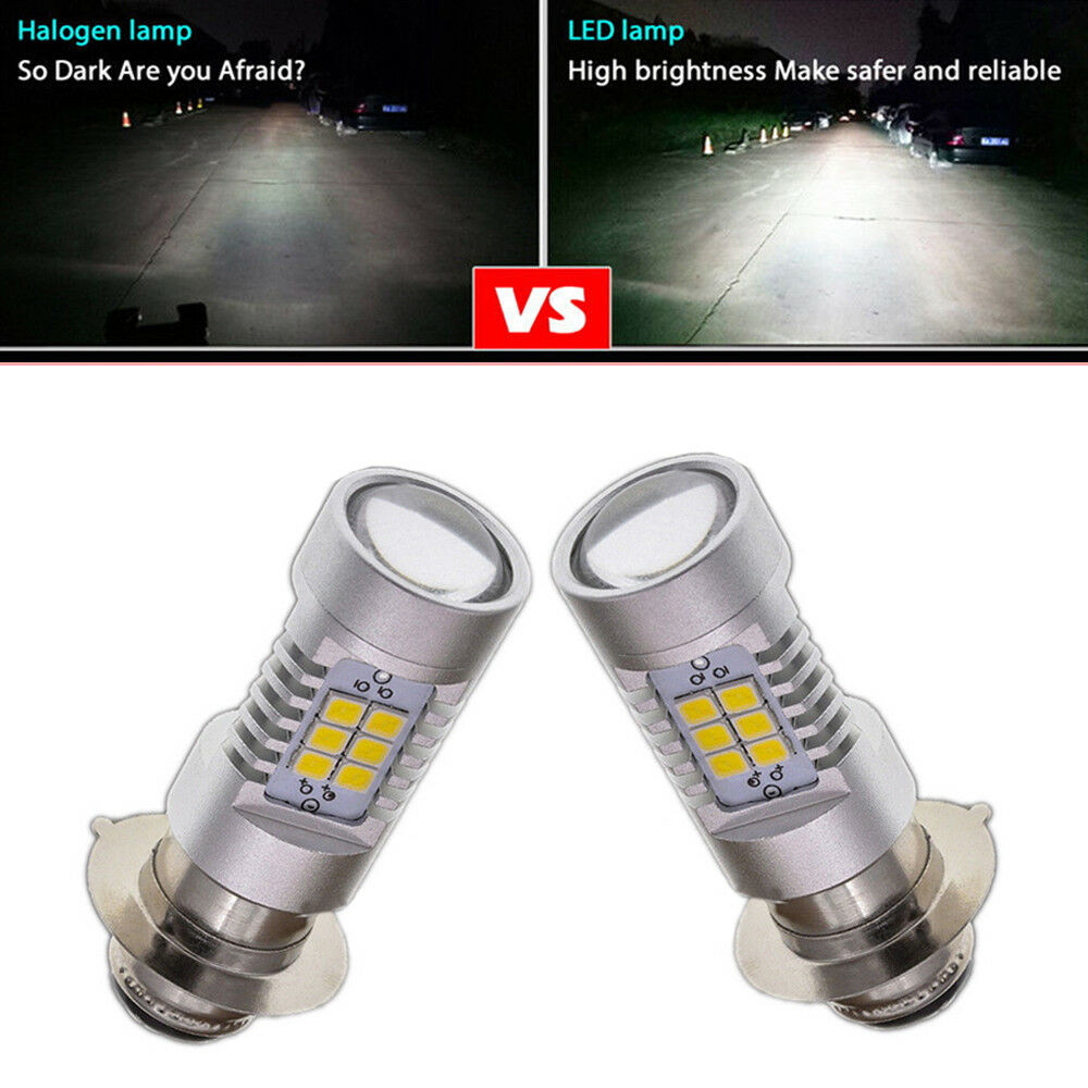2PCS Universal 12V H6M P15D Moped Scooter LED Headlight Bulb White Fog Light