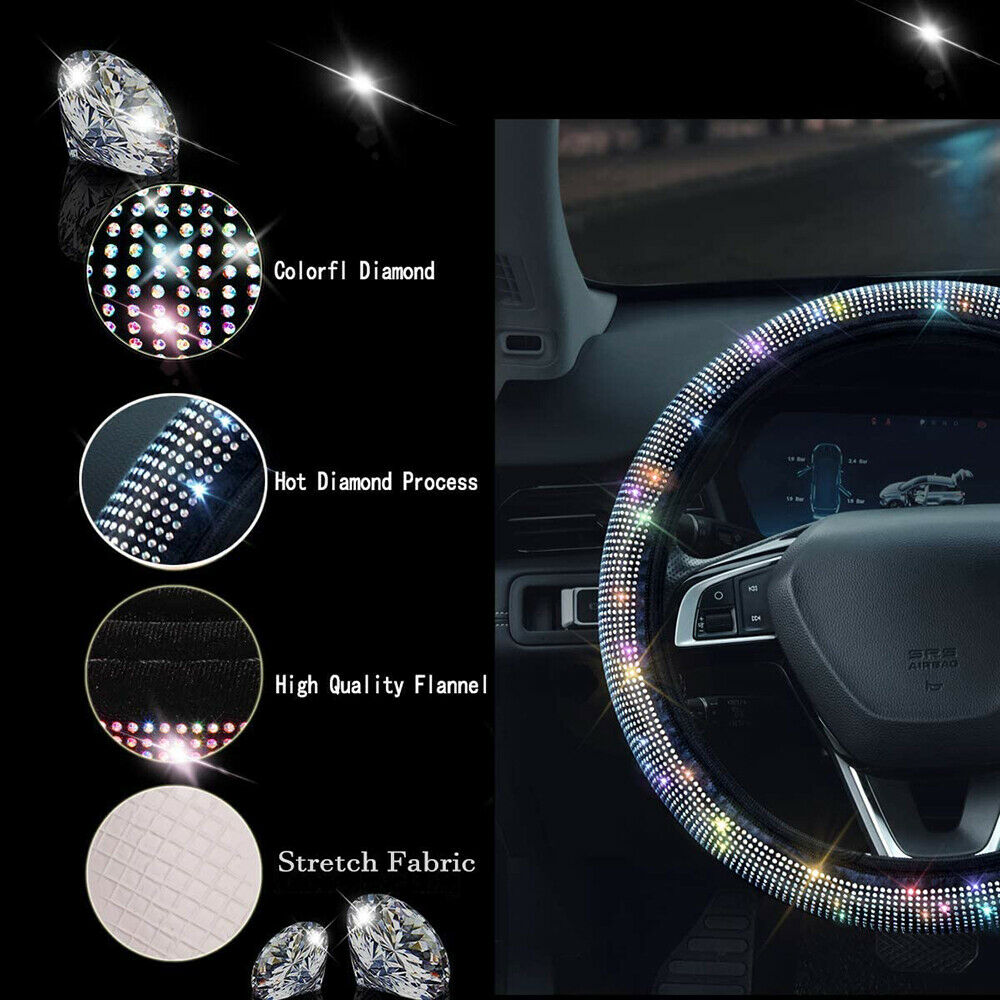 Car Steering Wheel Cover Rhinestones Breathable Anti-Slip Wheel Protector Cover
