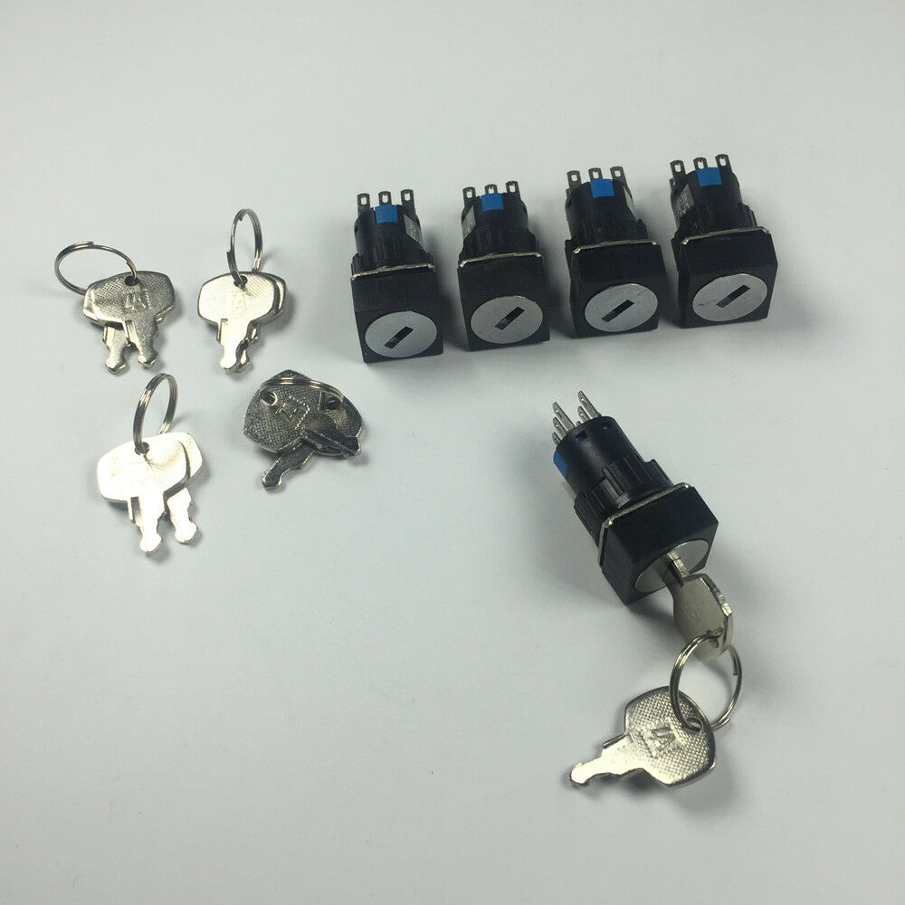5pcs Square Type 6 Pins 3 Files Rotate Switch With Keys LA16-22Y/3