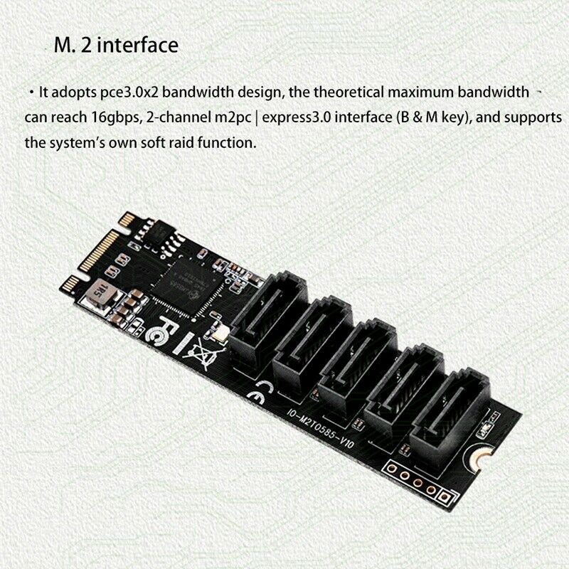M2 to SATA3 Expansion Card,M.2 NVME to SATA3.0,SSD Adapter 5 Port,M.2(PCIe) toZ5