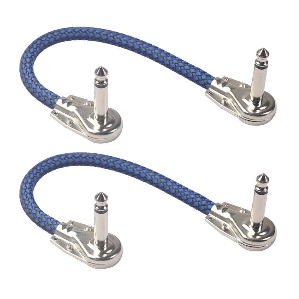 Guitar Pedal Cable M to M Right Angle 20cm 6.35mm Cables for Effect Blue