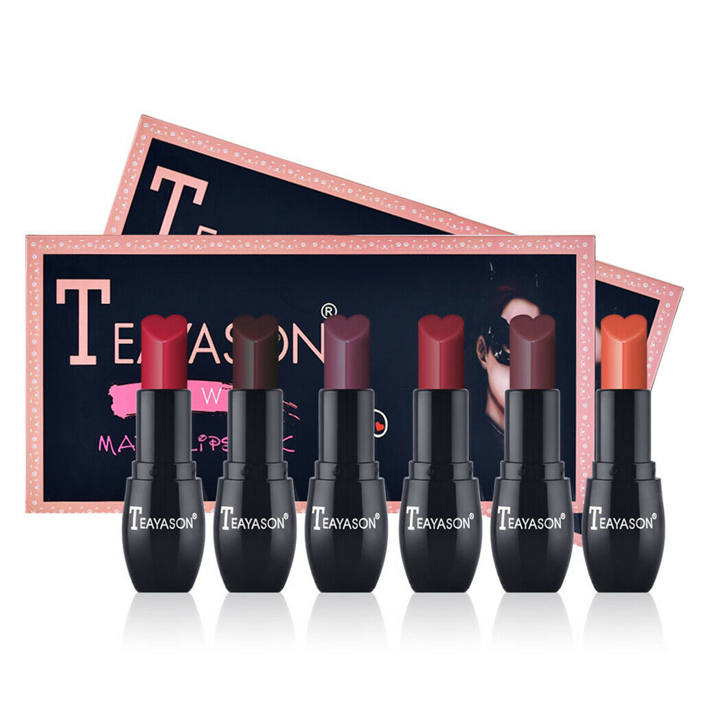 6 Colors Matte Velvet Lipsticks Set, Waterproof Long Lasting Lip Balm Gloss, No