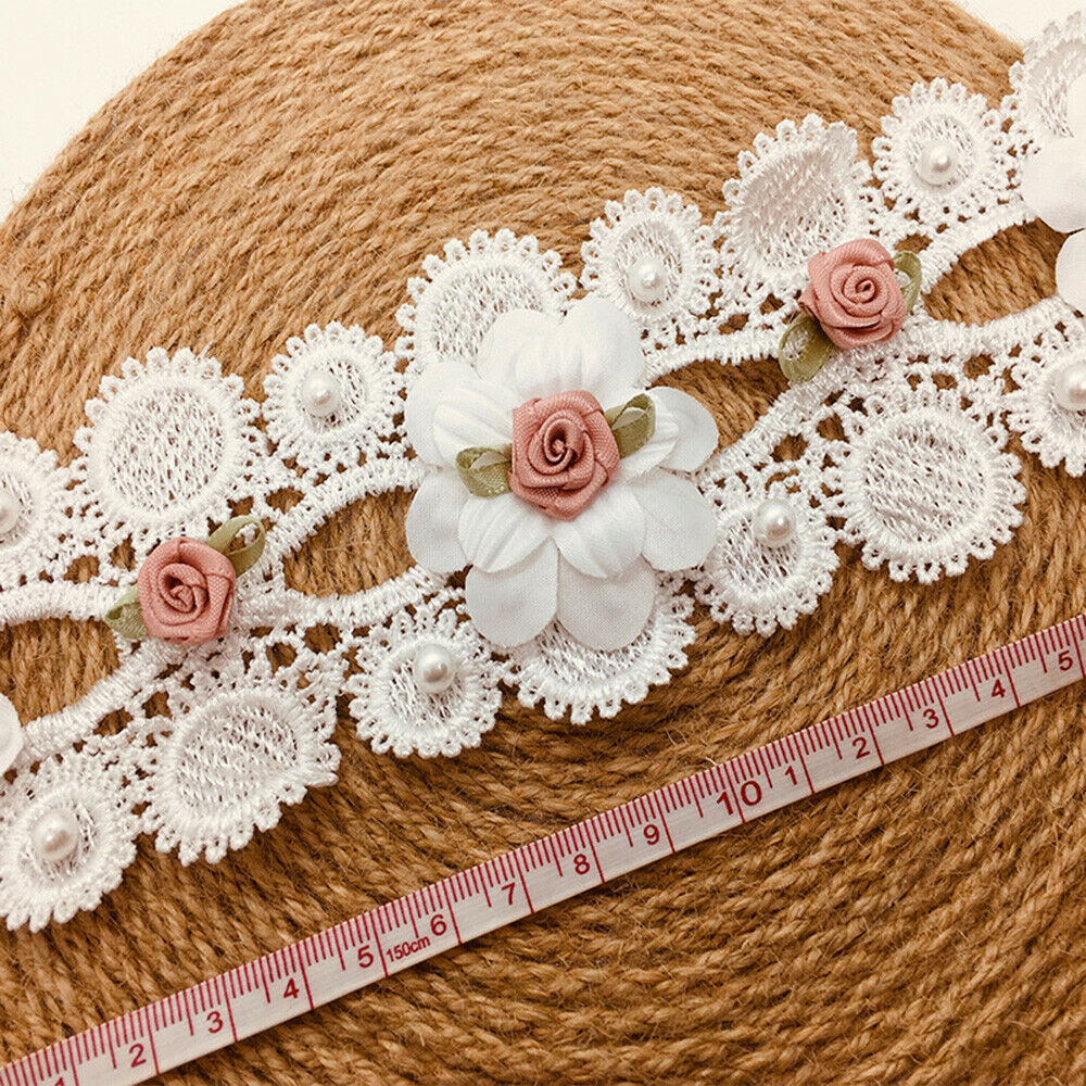 1yd Rose Flower Beaded Lace Trim Water-soluble Polyester Handmade Clothing Decor