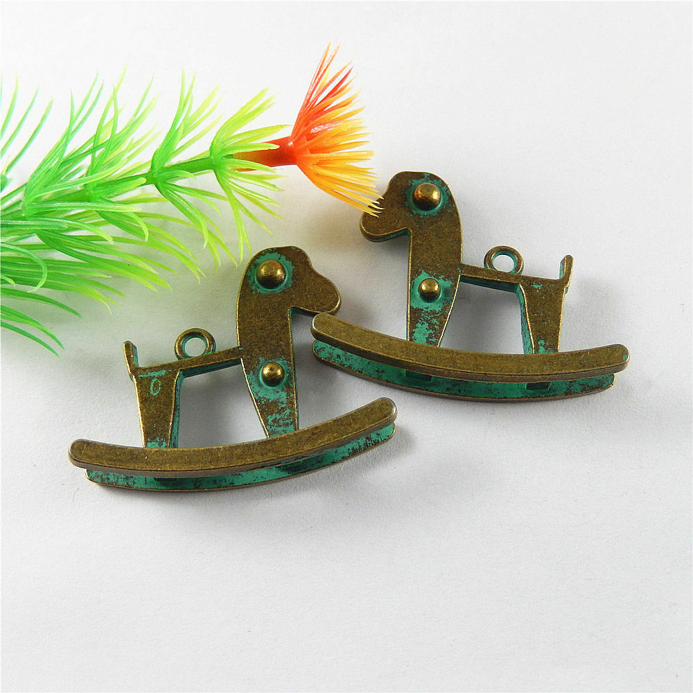 5 pcs Retro Rocking Horse Alloy Charm Patina Animal Pendant DIY Craft 40*32*10mm