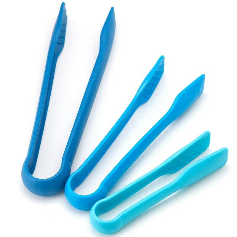 Set of 3 Tone Blue Compact Large Medium Small Plastic Cooking Tongs X4K4K4
