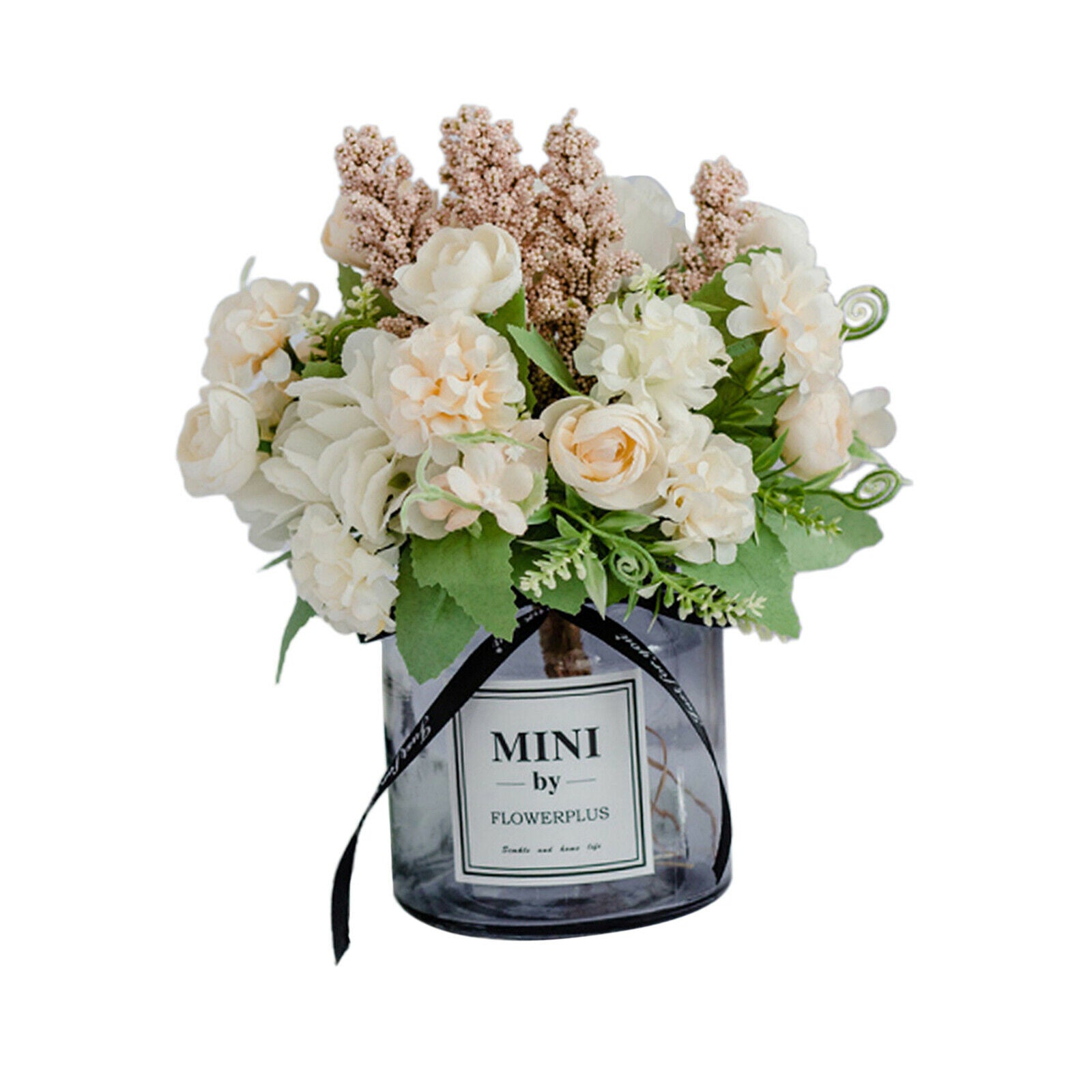 Silk Hydrangea Artificial Bouquet with Vase Garden Wedding Decor Champagne