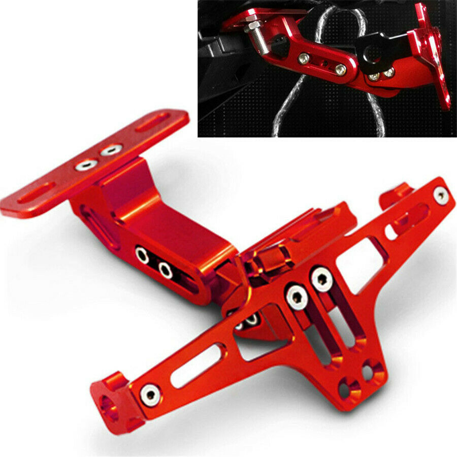 Motorcycle License Number Plate Frame Holder LED White Light Adjustable Bracket