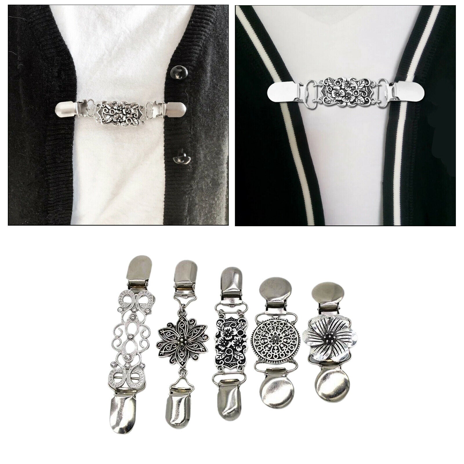 5x Women Cardigan Sweater Clip Blouse Scarf Brooch Shirt Collar Duck Closure