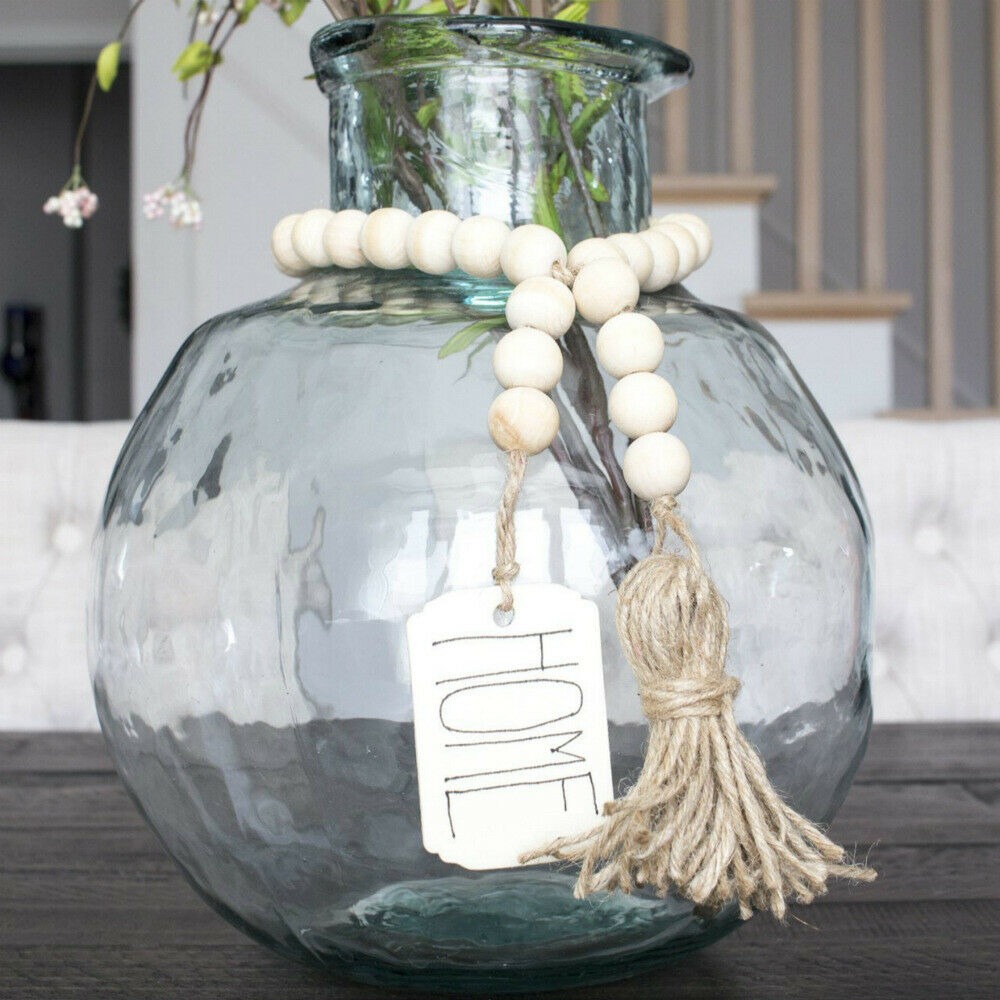 Wood Beads Garland with Tassel Tag DIY Hanging Pendant Ornament Farmhouse Decor