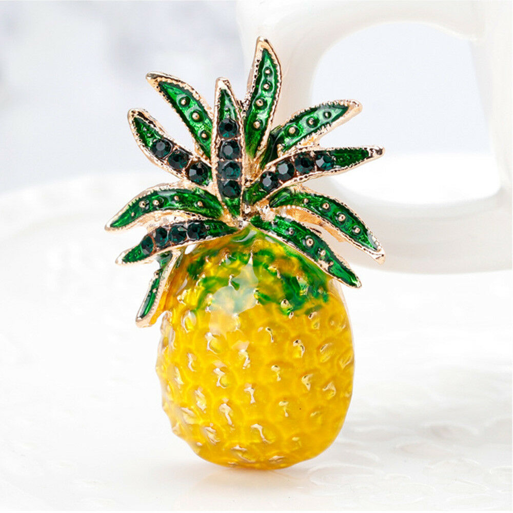 Stunning Women Rhinestone Pineapple Fruit Shape Enamel Brooch Pin Jewelry