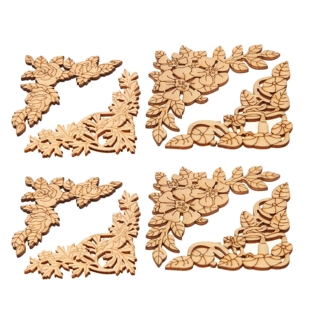 8x Wood Carved Flower Applique Elegant Frame
